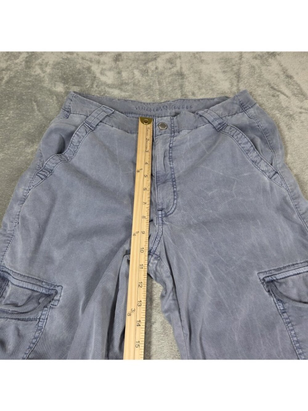 American Eagle Pants Womens 6 Long Blue Super High Rise Baggy Wide Leg Cargo - Picture 7 of 8